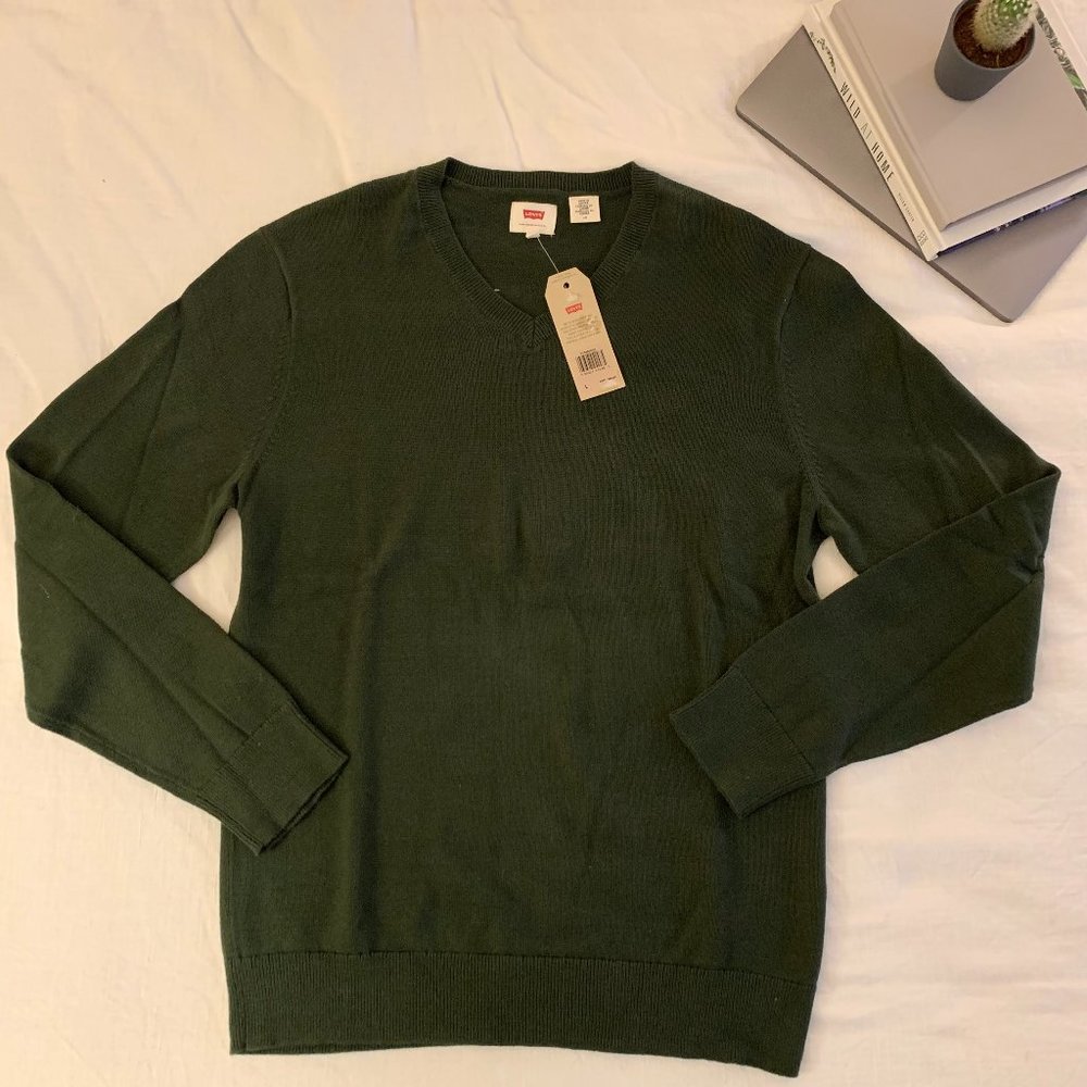 L NEW Men's Levi hunter green v-neck sweater
